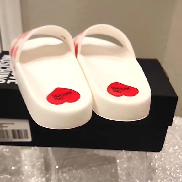 Love Moschino Holographic Heart Slide Sandals