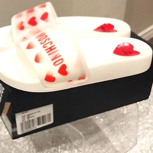 Love Moschino Holographic Heart Slide Sandals