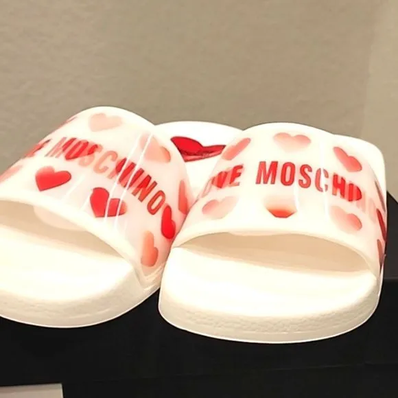Love Moschino Holographic Heart Slide Sandals