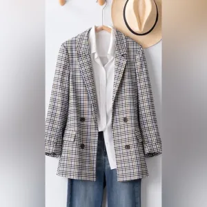 Love Tree Plaid Blazer double breasted, classic academia preppy Retro