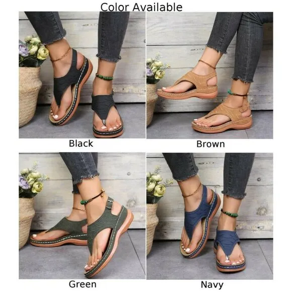 Low-Wedge Women Orthopedic Sandals Casual Flat Shoes Flip Flops Ladies Anti-Slip