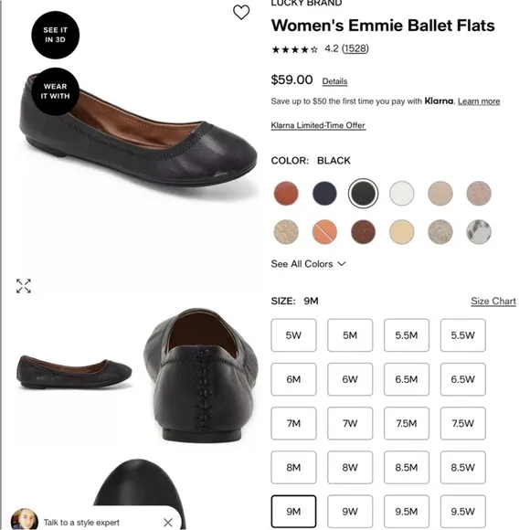 Lucky Brand Emmie Ballet Flats Size 9M Black Leather New No Box