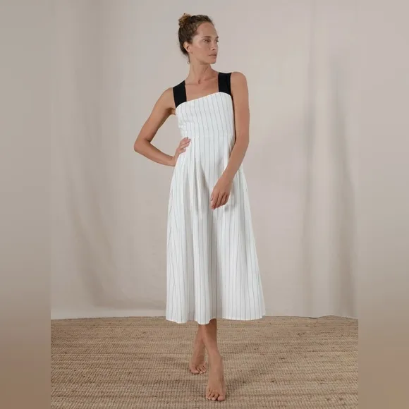 Luxmii Gessato Midi Dress White Pinstripe