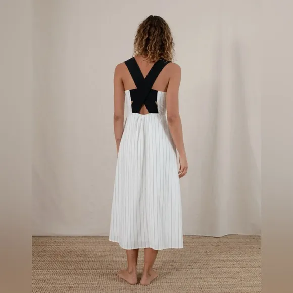 Luxmii Gessato Midi Dress White Pinstripe
