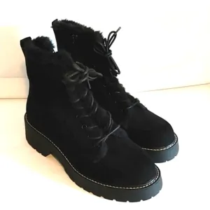 MADDEN GIRL CARRA MOTO BOOTS BLACK FUR LINED LACE UP COMBAT BOOTS SIZE 8.5 NWT