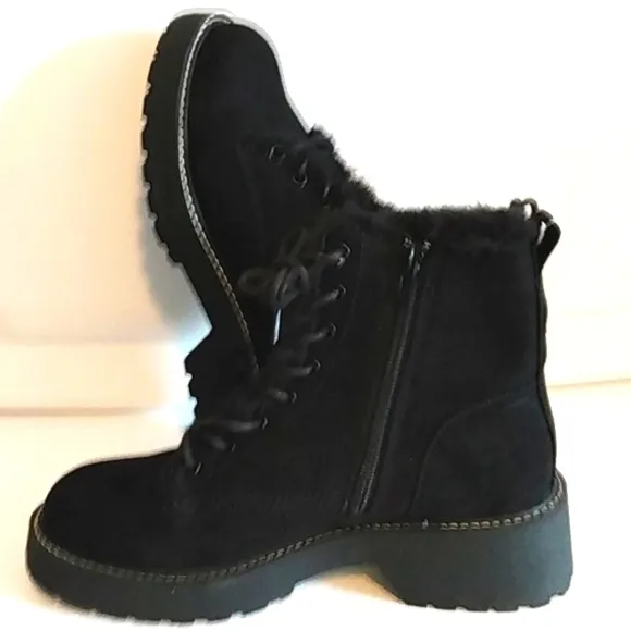 MADDEN GIRL CARRA MOTO BOOTS BLACK FUR LINED LACE UP COMBAT BOOTS SIZE 8.5 NWT