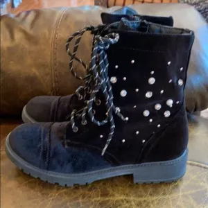 Madden Girl Size 10 lace up pearl and rhinestone boots