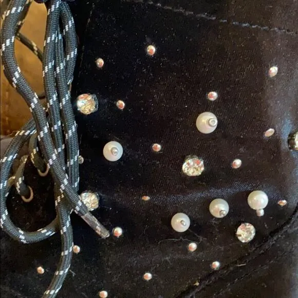 Madden Girl Size 10 lace up pearl and rhinestone boots