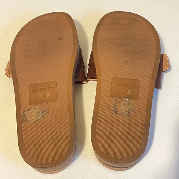 Madewell Leather Slides Gold Buckle Accents Platform Sandals Brown Size 10.5