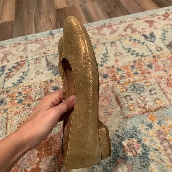 Madewell Leia Metallic Gold Shimmer Rounded Toe Ballet Flats Size 9.5 Used