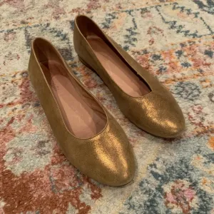 Madewell Leia Metallic Gold Shimmer Rounded Toe Ballet Flats Size 9.5 Used