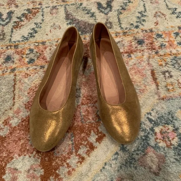 Madewell Leia Metallic Gold Shimmer Rounded Toe Ballet Flats Size 9.5 Used