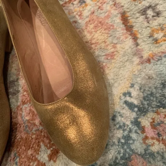 Madewell Leia Metallic Gold Shimmer Rounded Toe Ballet Flats Size 9.5 Used