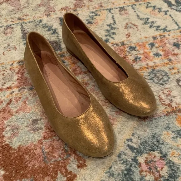 Madewell Leia Metallic Gold Shimmer Rounded Toe Ballet Flats Size 9.5 Used