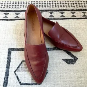 Madewell The Frances Skimmer Loafers - Maroon Leather Pointed Toe, Size 8.5