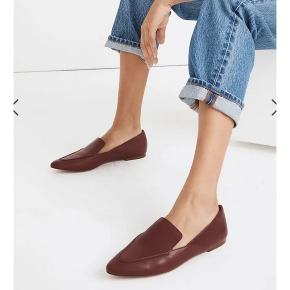 Madewell The Frances Skimmer Loafers - Maroon Leather Pointed Toe, Size 8.5