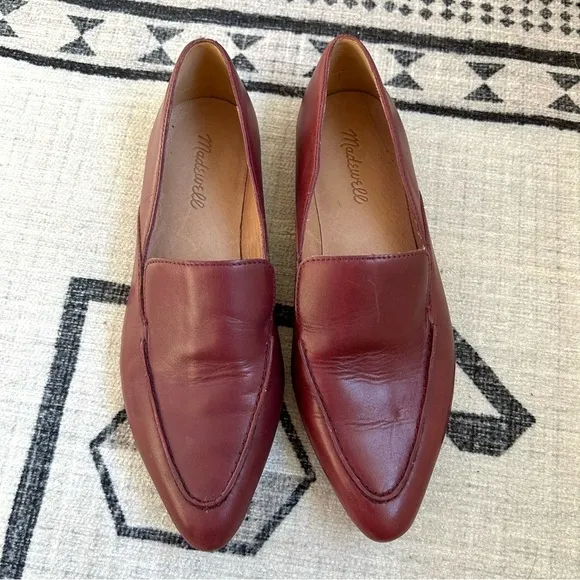 Madewell The Frances Skimmer Loafers - Maroon Leather Pointed Toe, Size 8.5