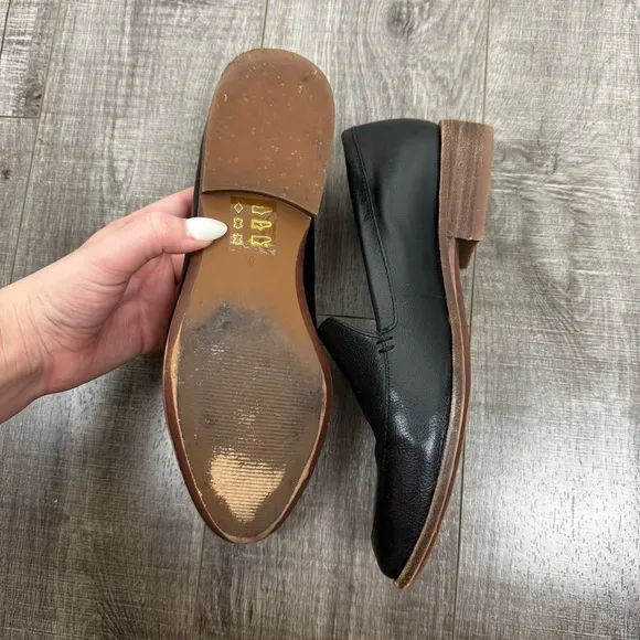 Madewell The Frances Stylish True Black Leather Loafers with Wooden Sole Size 6