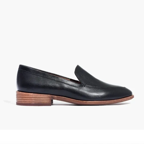 Madewell The Frances Stylish True Black Leather Loafers with Wooden Sole Size 6