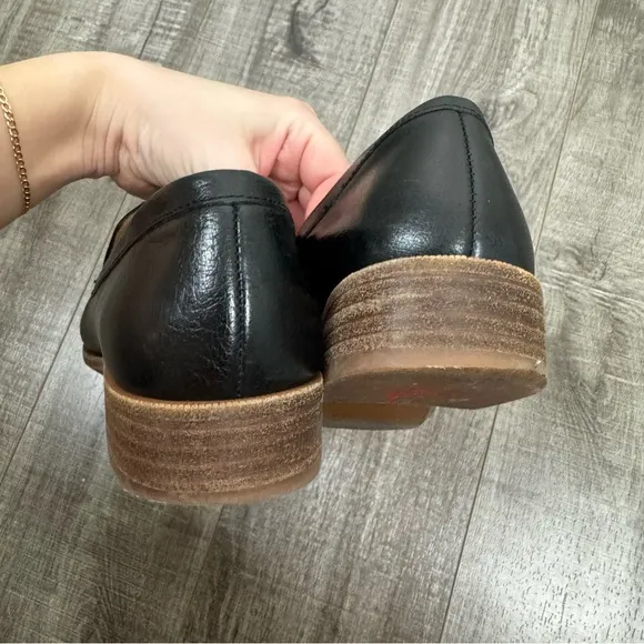 Madewell The Frances Stylish True Black Leather Loafers with Wooden Sole Size 6