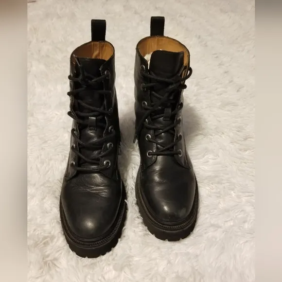 Madewell The Rayna Lace-Up Boots in Leather Women's Color Black Size 7