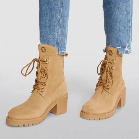Maje Suede Lace Up Ankle Heel Boots