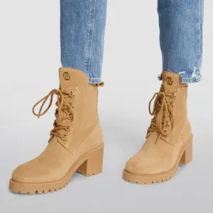 Maje Suede Lace Up Ankle Heel Boots
