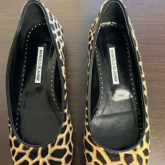 Manolo Blahnik Magergapla flats.  Pony hair animal print.  Size 39.  Worn once