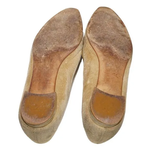 Manolo Blahnik Tan/Beige Suede Pointed Toe Flats, Size 36