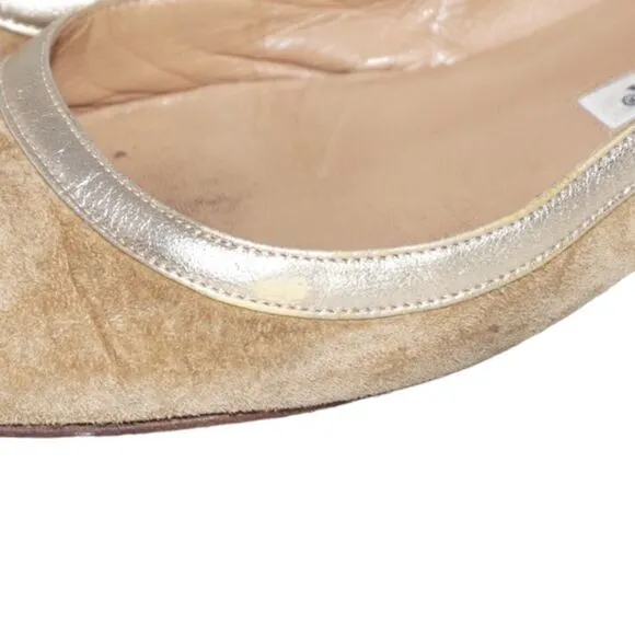 Manolo Blahnik Tan/Beige Suede Pointed Toe Flats, Size 36