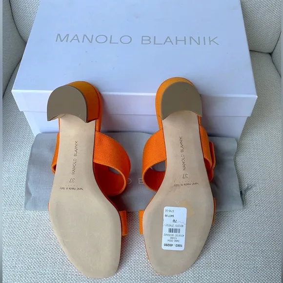 Manolo Blahnik Titubanew Linen Buckle Slide Sandals
