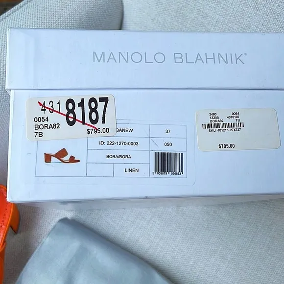 Manolo Blahnik Titubanew Linen Buckle Slide Sandals