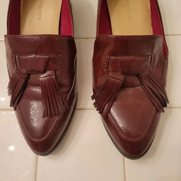 Marc Fisher Burgundy Leather Tassel Loafers 8M Twee Academia Preppy PHYLICIA