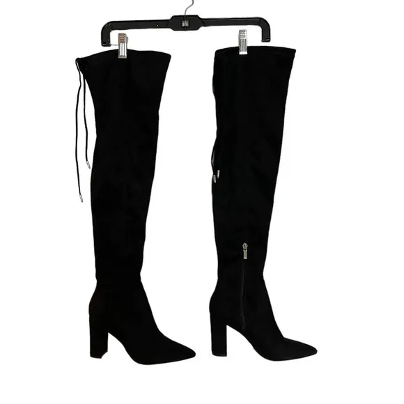 Marc Fisher LTD Over the Knee Boots Lace Up Solid Black Women's Size 5.5M