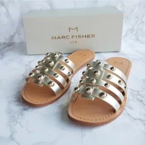 Marc Fisher Platinum Leather Pava Slide Sandal Size 8M