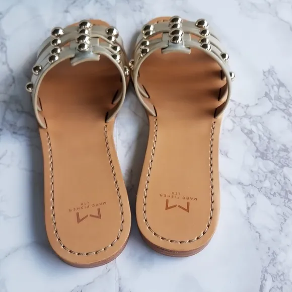 Marc Fisher Platinum Leather Pava Slide Sandal Size 8M