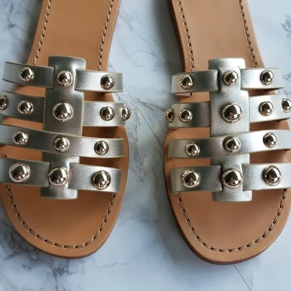 Marc Fisher Platinum Leather Pava Slide Sandal Size 8M