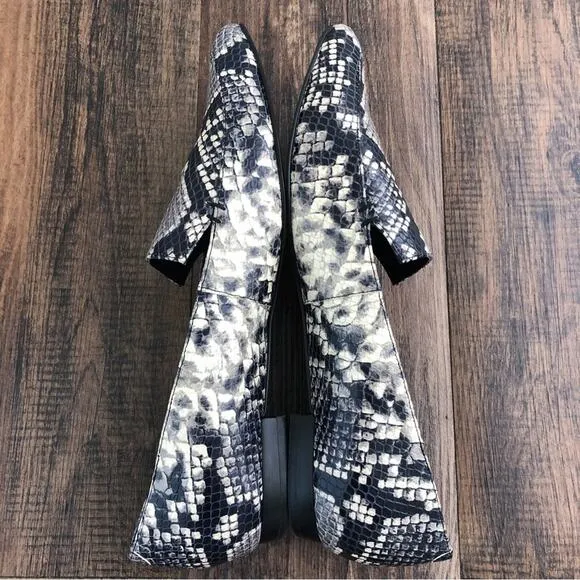 Marc Fisher Snakeskin Embossed Leather Loafer Pointy Toe Zurri Size 8 Gray Black
