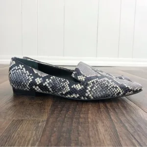 Marc Fisher Snakeskin Embossed Leather Loafer Pointy Toe Zurri Size 8 Gray Black