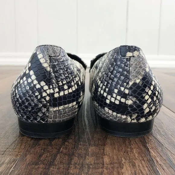 Marc Fisher Snakeskin Embossed Leather Loafer Pointy Toe Zurri Size 8 Gray Black
