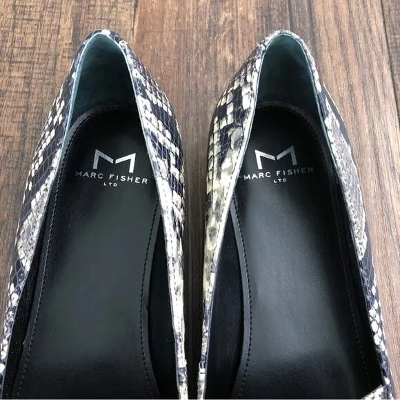 Marc Fisher Snakeskin Embossed Leather Loafer Pointy Toe Zurri Size 8 Gray Black