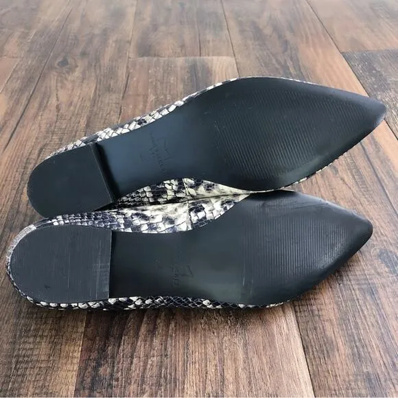 Marc Fisher Snakeskin Embossed Leather Loafer Pointy Toe Zurri Size 8 Gray Black