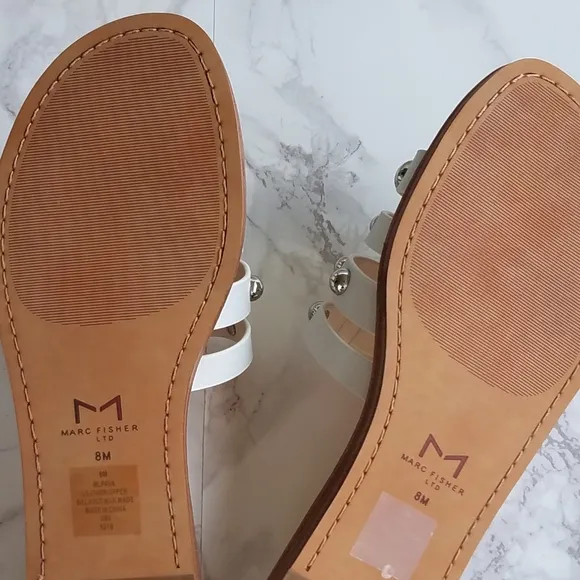 Marc Fisher White Leather Pava Slide Sandals Size 8M