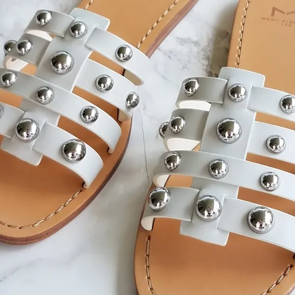 Marc Fisher White Leather Pava Slide Sandals Size 8M