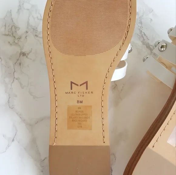 Marc Fisher White Leather Pava Slide Sandals Size 8M