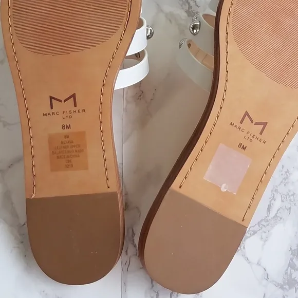 Marc Fisher White Leather Pava Slide Sandals Size 8M