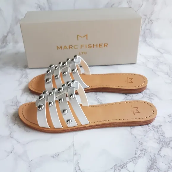 Marc Fisher White Leather Pava Slide Sandals Size 8M
