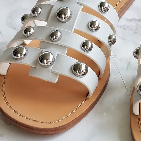 Marc Fisher White Leather Pava Slide Sandals Size 8M