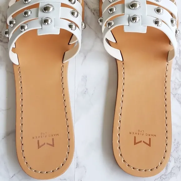 Marc Fisher White Leather Pava Slide Sandals Size 8M