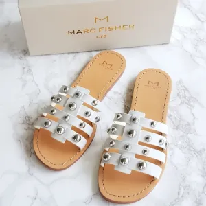 Marc Fisher White Leather Pava Slide Sandals Size 8M